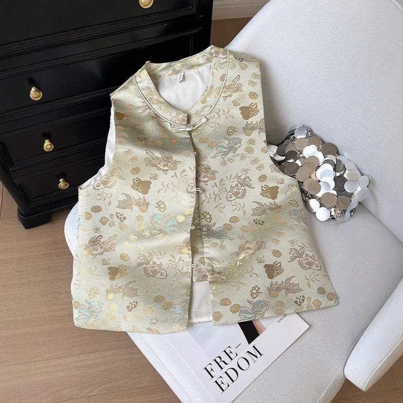 New gold and jade embroidered woven vest women's thin temperament versatile vest top