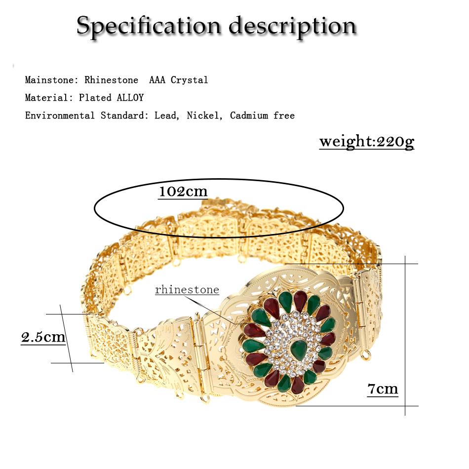 Gold Color Women Dress Belt Body Chain Crystal Bride Wedding Jewelry Adjustable Length Sunspicems