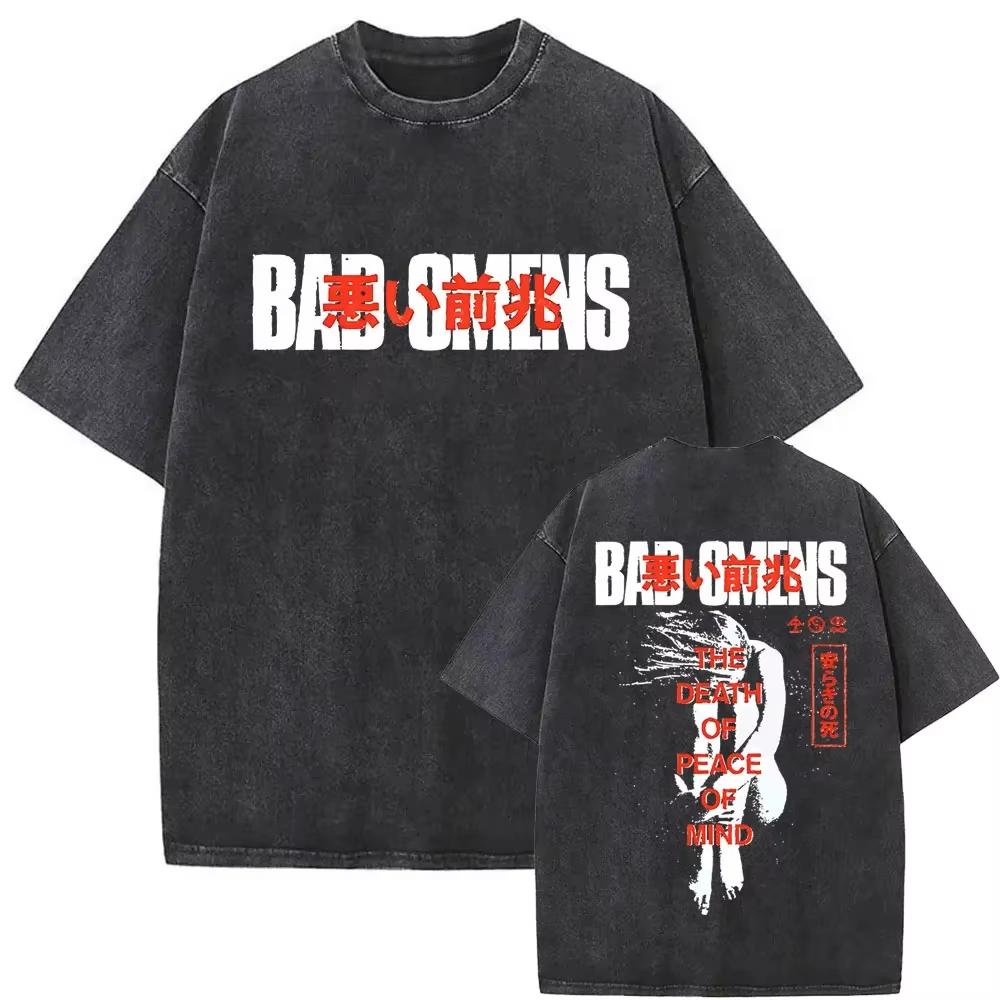 Old-fashioned Bad Omen Band T-shirt Washed and Distressed Short-sleeve Casual Men's and Women's Cool and Handsome