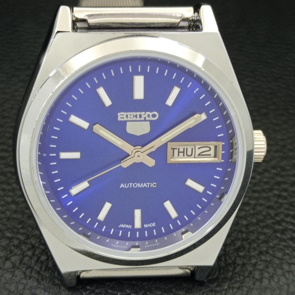 AUTOMATIC VINTAGE SEIKO 5 REFURBISHED JAPAN MENS BLUE COLOR DIAL WATCH A440668-4 Sk-a440668