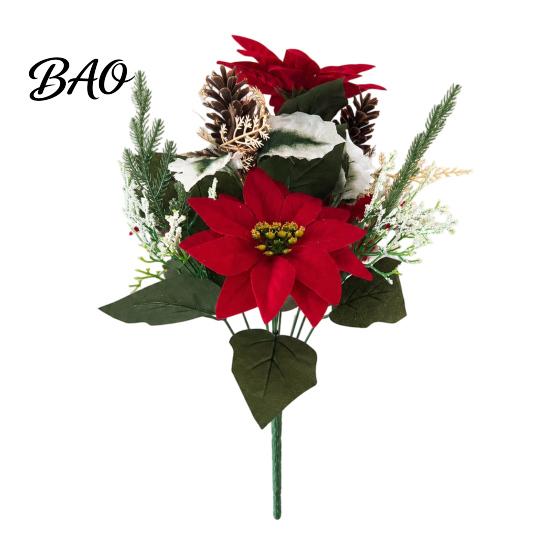 Vibrant Lush Fake Plant Decor 5/7/10/12 Heads Artificial Poinsettia Flowers, Christmas Floral Berry Centerpiece, Outdoor UV Resistant Greenery