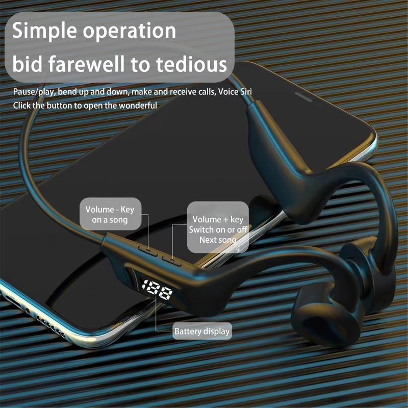 Air Conduction Bluetooth Earphones V5.3 Plug Memory Card Digital Display Waterproof With Mic Hanging Ear Sports Earphones