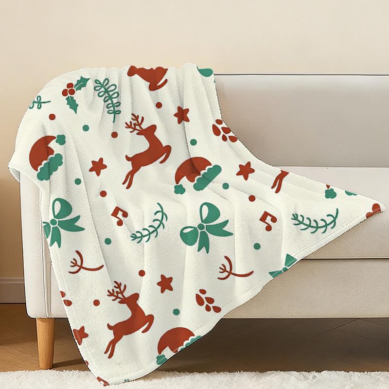 Christmas Theme Flannel Fleece Blanket: Soft Warm High-Density Plush Throw, Portable Air Conditioner Cover for Home, Car & Festive Holiday Use