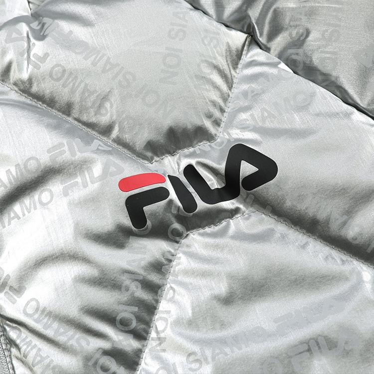 Fila Fusion Logo Print Loose Hooded Puffer Jacket Women outerwear Bright-Silver T11W141908F-SL