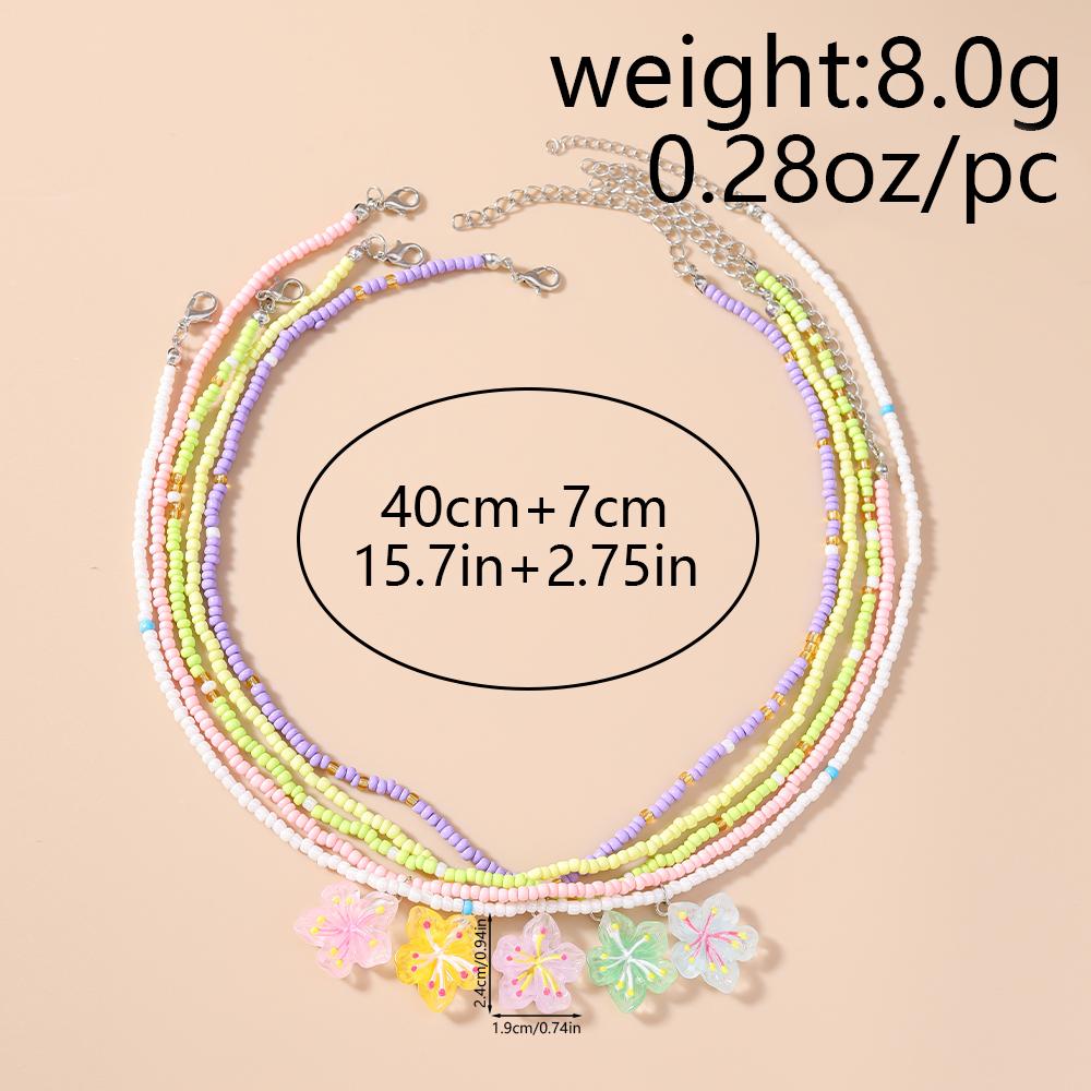 5pcs/set Cute Sakura Flower Charm Necklace for Women Girls Handmade Beaded Necklaces Summer Beach Holiday Jewelry Gift