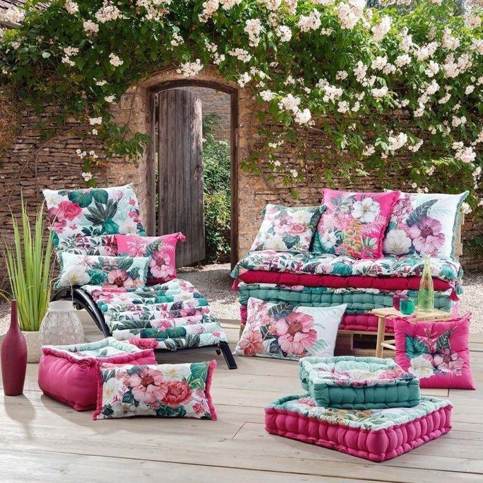 Coussin de sol - Anabella - 45 x 45 cm - Bleu - Rembourrage polyester - Motif recto