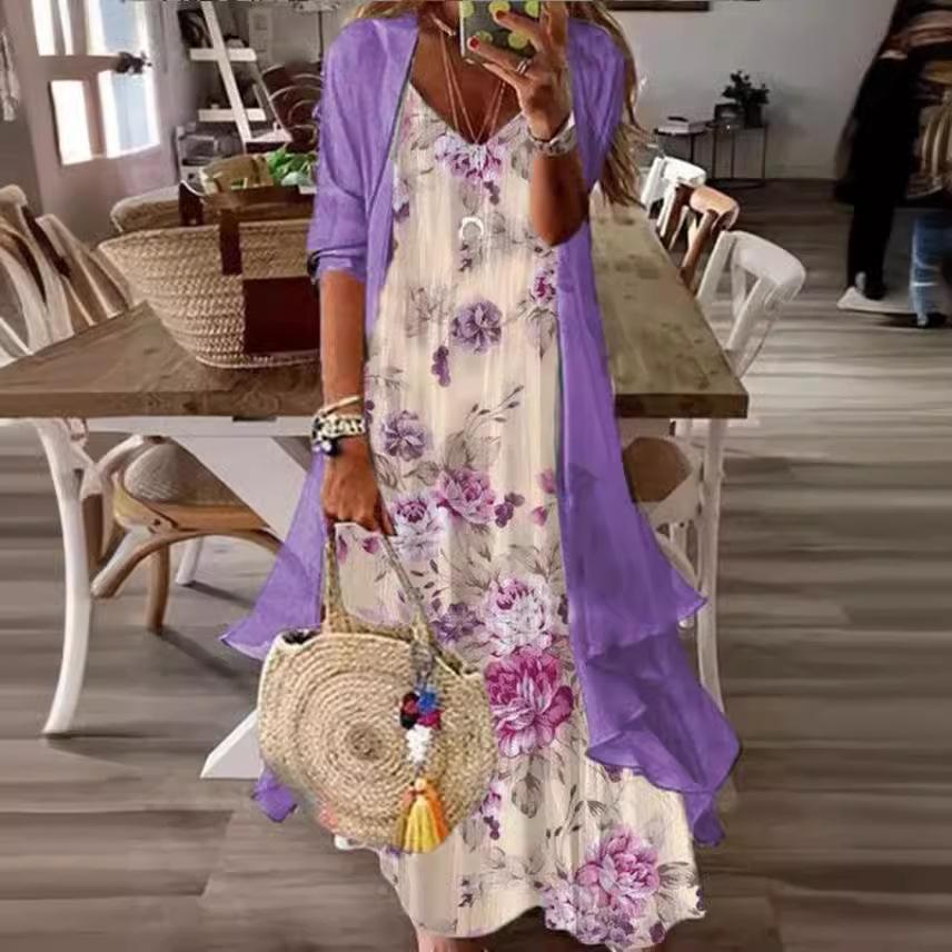 Women's Teal Lace Maxi Dress with Matching Cardigan for Casual Wear