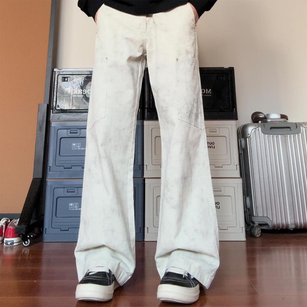 American Retro Marble Pattern Unisex Wide-Leg Work Pants - Wheat Apricot Color