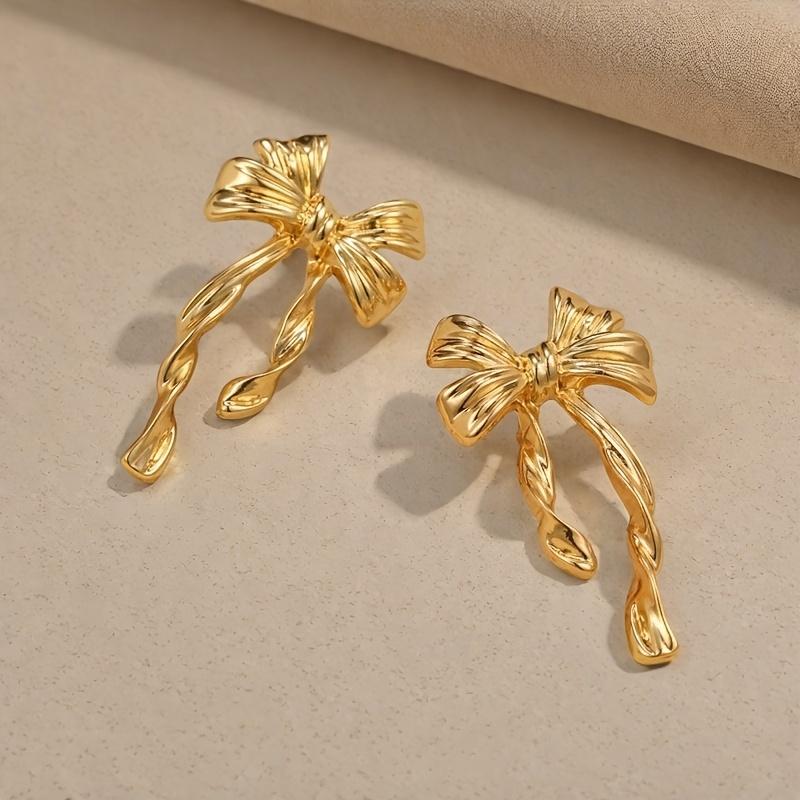 1 Pair of Bohemian Style Long Spiral Bow Earrings, Elegant and Graceful, Suitable for Women's Daily Commuting and Vacation Decoration, Creative Gift