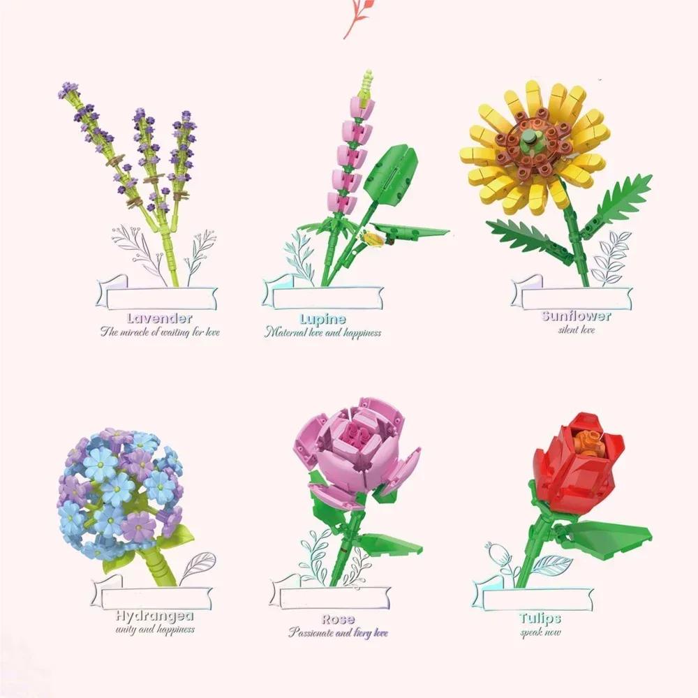 KNEW BUILT Mini Flower Bouquet 3D Model Building Blocks Ideal Holiday Party Gift for Girls or Versatile Decoration Kids Toys