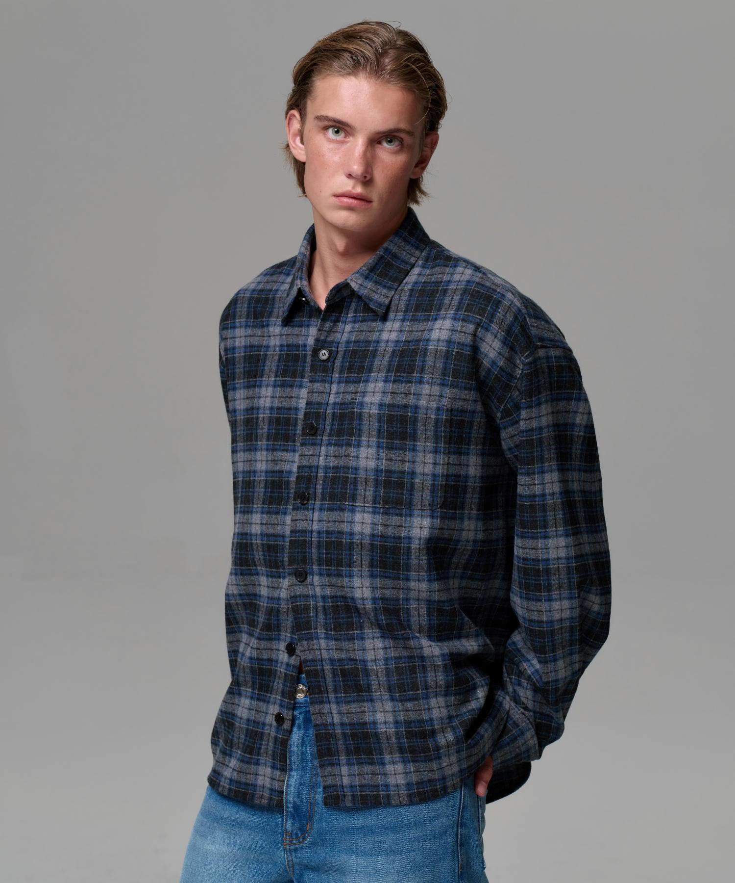 Ira Unisex Vintage Check Shirt - Blue Gray Blue Gray/S
