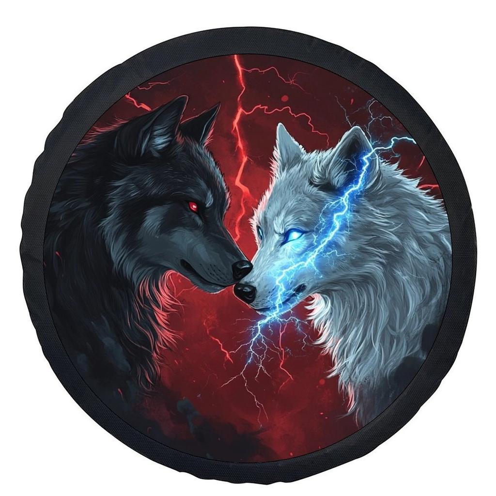 1pc Clashing Wolves Themed Tire Cover Wheel Cover, Trendy Universal Wheel Cover Tire Cover Wheel Protection Cover, Suitable For