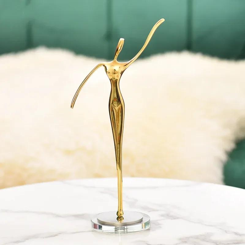 European Pure Copper Golden Ballerina Figurine - Modern Desktop Sculpture, Elegant Home Decor & Exquisite Craft Ornament