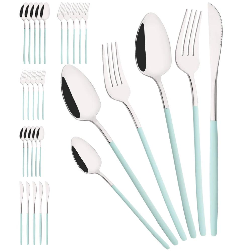 36Pcs Black Cutlery Sets Stainless Steel Knife Fork Spoon Tableware Dessert Mirror Flatware Set Festival Kitchen Dinnerware Gift
