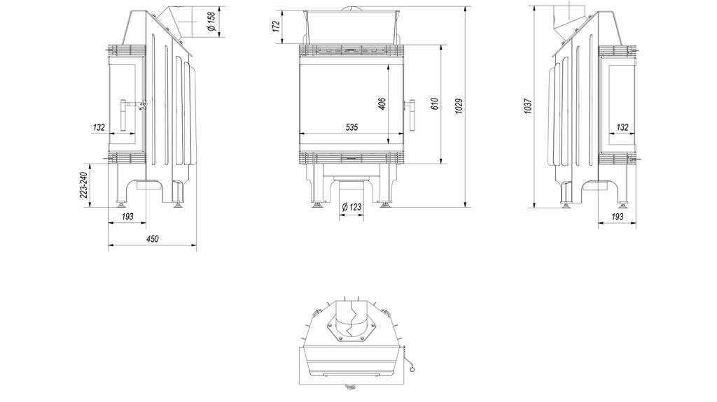 Air Fireplace Insert KRATKI BLANKA LP 8 kW Ø 160 Assembly Kit