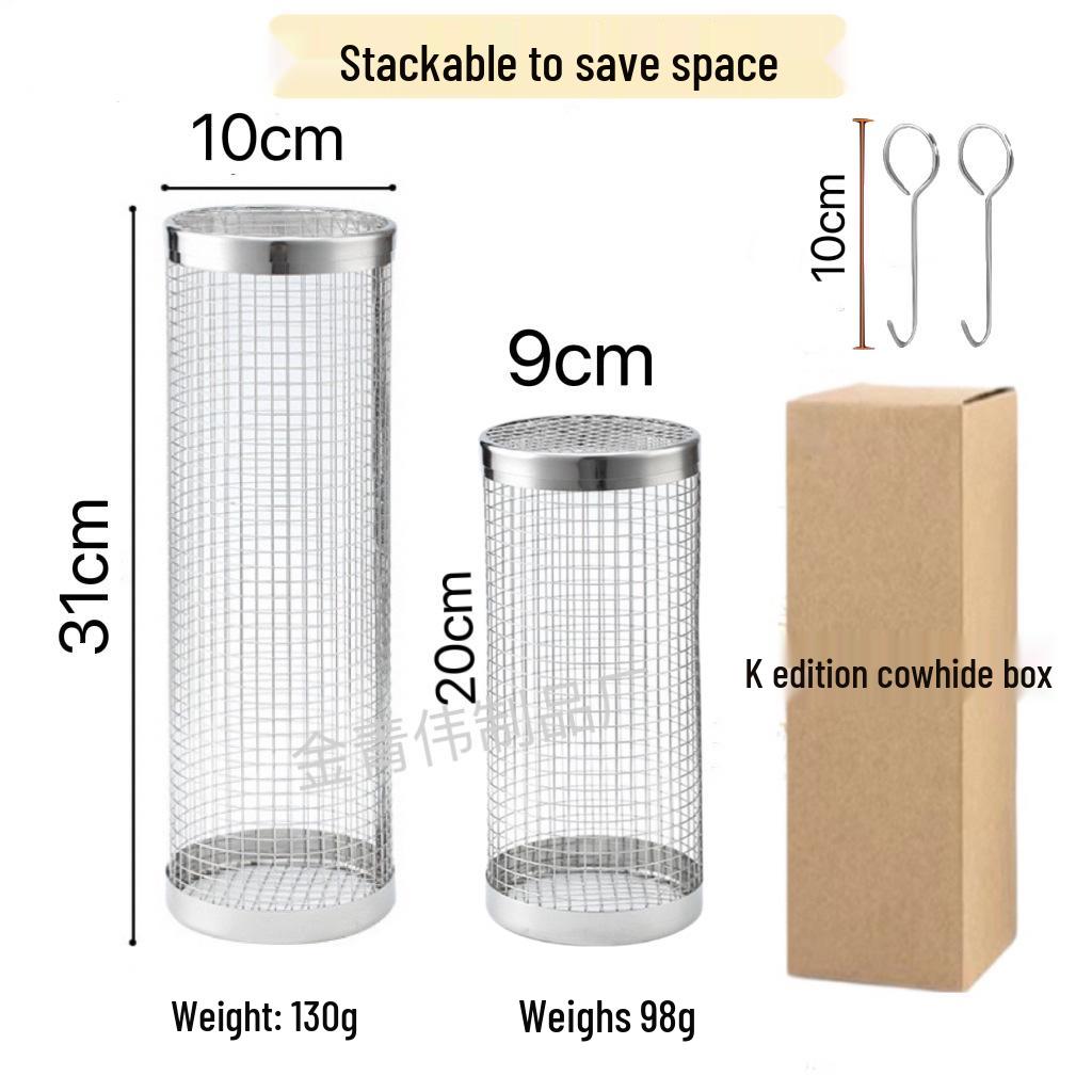Rolling BBQ Cage: Outdoor Grill Basket with Wooden Handle, 304 Stainless Steel, Non-Infringing BBQ Cylinder Grill Net.
