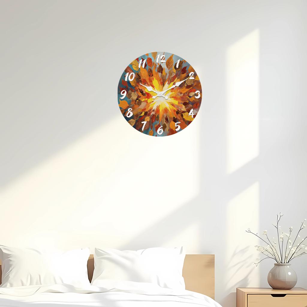 Superior-Grade Abstract Autumn First-Class Leaves Orange-Yellow-Colored First-Class Wooden First-Class Wall First-Class Clock 10-16Inch
