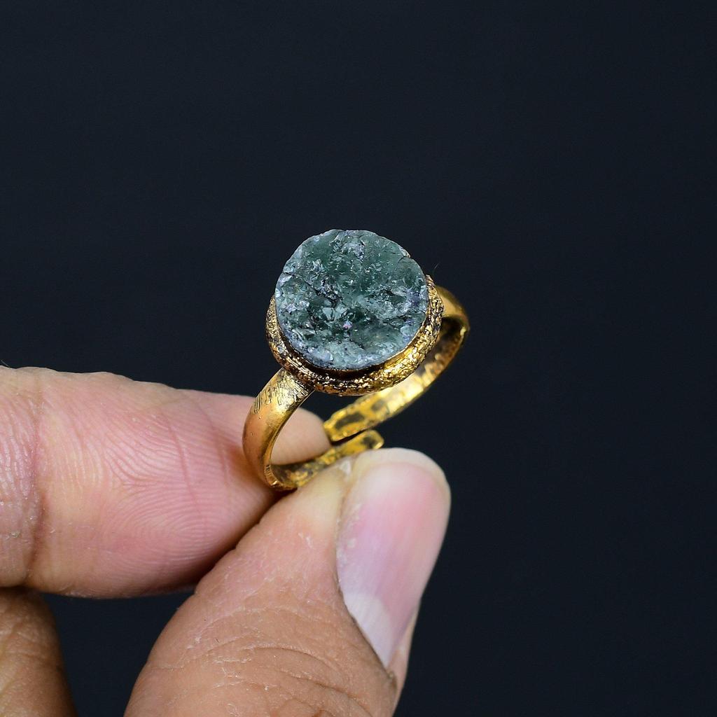 Green Tourmaline Handmade Gemstone Ring, Copper Electroformed Ring Antique Jewelry, Adjustable Ring Engagement Gift