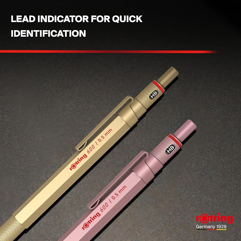 Rotring Mechanical Pencil Gold 600 2158796 0.5mm rOtring Mechanical Pencil High-Quality Writing Instrument Stationery German Made Drafting Pen