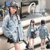 Big Girls' Fashion-Forward Distressed Denim Shirt Jacket - Spring/Autumn 2025