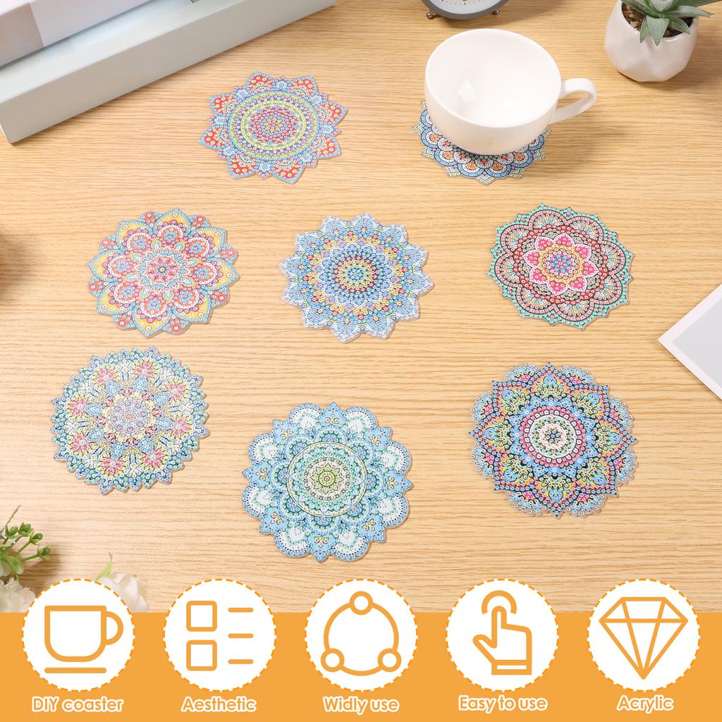 8PCS Diamond Art Painting Coasters with Holder Set, DIY Drink Coasters Art Crafts Supplies for Cup Mat Home Decor  3.9inch