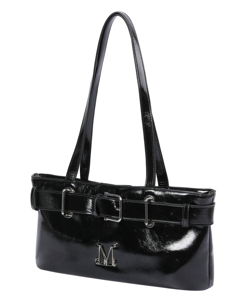 Mucent Sentik Metal Logo Front Belted Leather Shoulder Bag Unisex