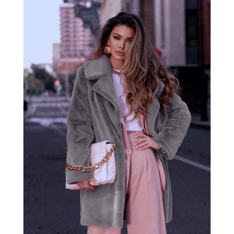 

Long imitation fur coat top women s casual coat autumn and winter new plush coat XXXL темно-сірий