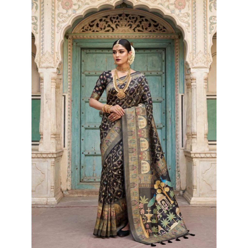 Elegant Pure Dola Silk Saree with Rich Jacquard Weaving All Over Saree