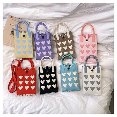 New Knitted Diagonal Span Mobile Phone Bag, Fashionable Versatile Flower Cartoon Knitted Messenger Bag, Women's Hand Carry Tote Bag