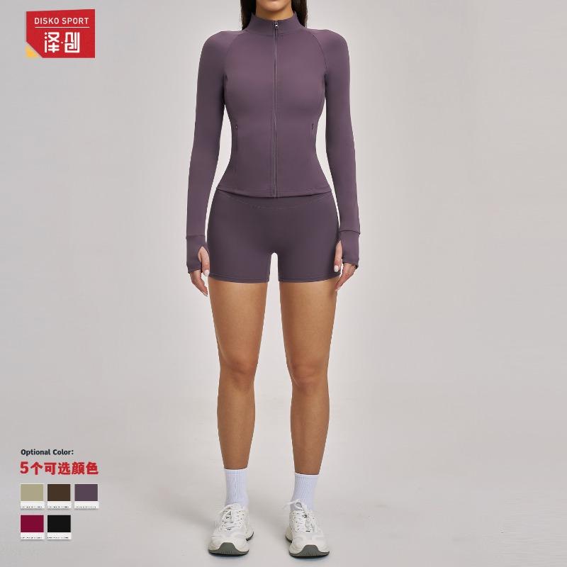 Quick-drying fitness suit, zipper casual suit, women's outdoor cycling and running sports suit.