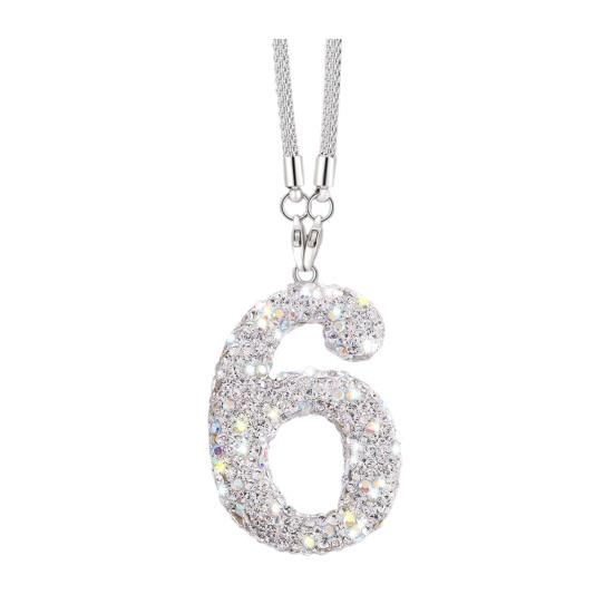 Bling Car Rear View Mirror Accessories Rhinestone Numbers Hanging Ornament 0-10 Automotive Interior Pendant for Women
