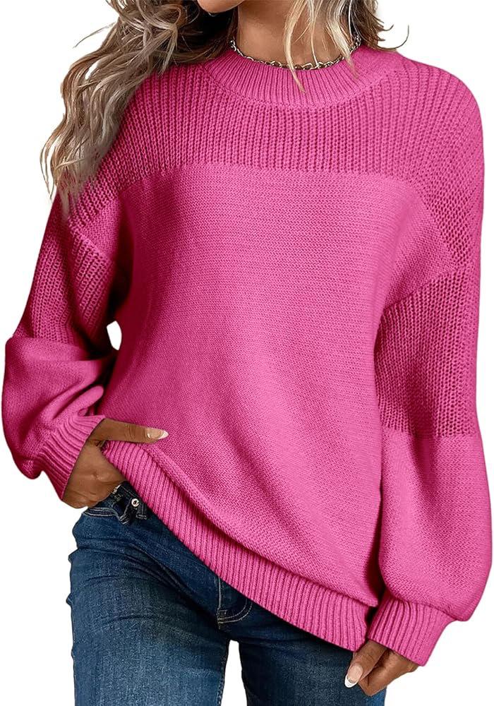 2026 A/W Solid Color Lantern Sleeve Pullover Sweater for Women