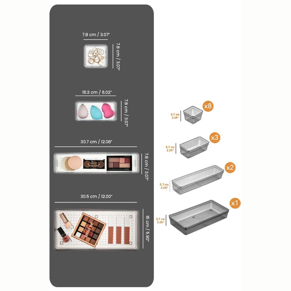 14 Piece Drawer Organizer Set - Multi-Purpose Desktop Organizer Black