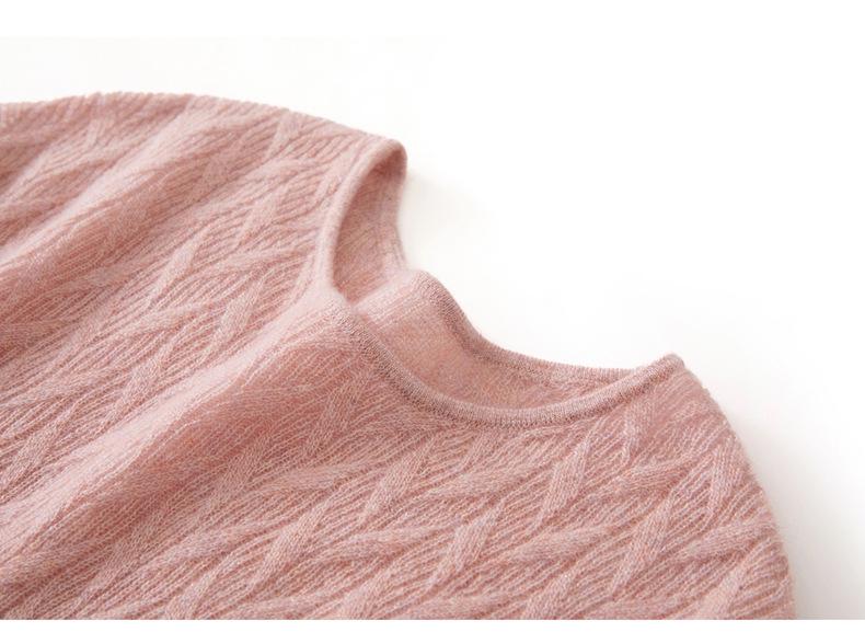 Women's 100% Pure Cashmere Floral Pattern Round Neck Loose Knit Pullover Sweater