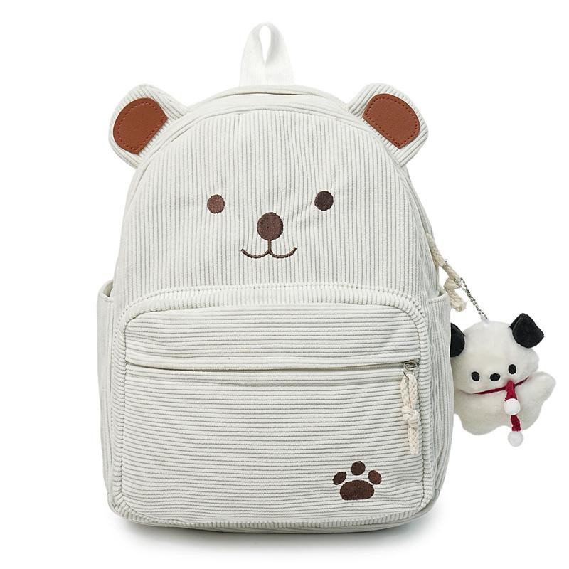 Cute Corduroy Backpack for Women & Girls – Adorable Bear Design Mini Backpack with Paws & Face, Perfect for School, Travel, and Daily Use