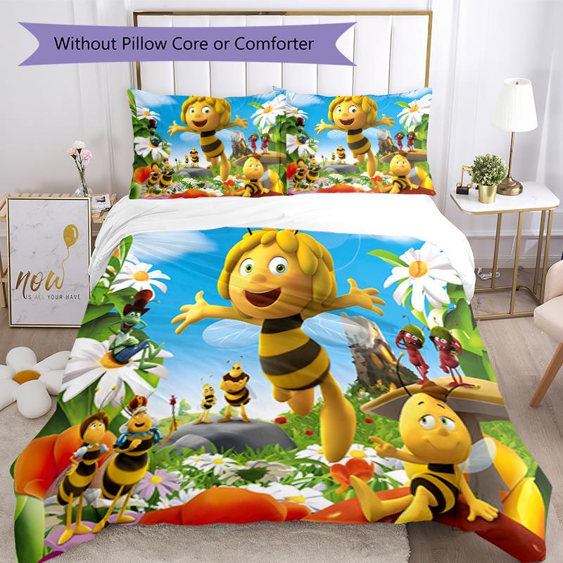 3pcs Maya the Bee Pattern Bedding Set Duvet Cover Set Includes Duvet Cover &pillowcases, Perfect All Season Bedroom Decoration & Gift