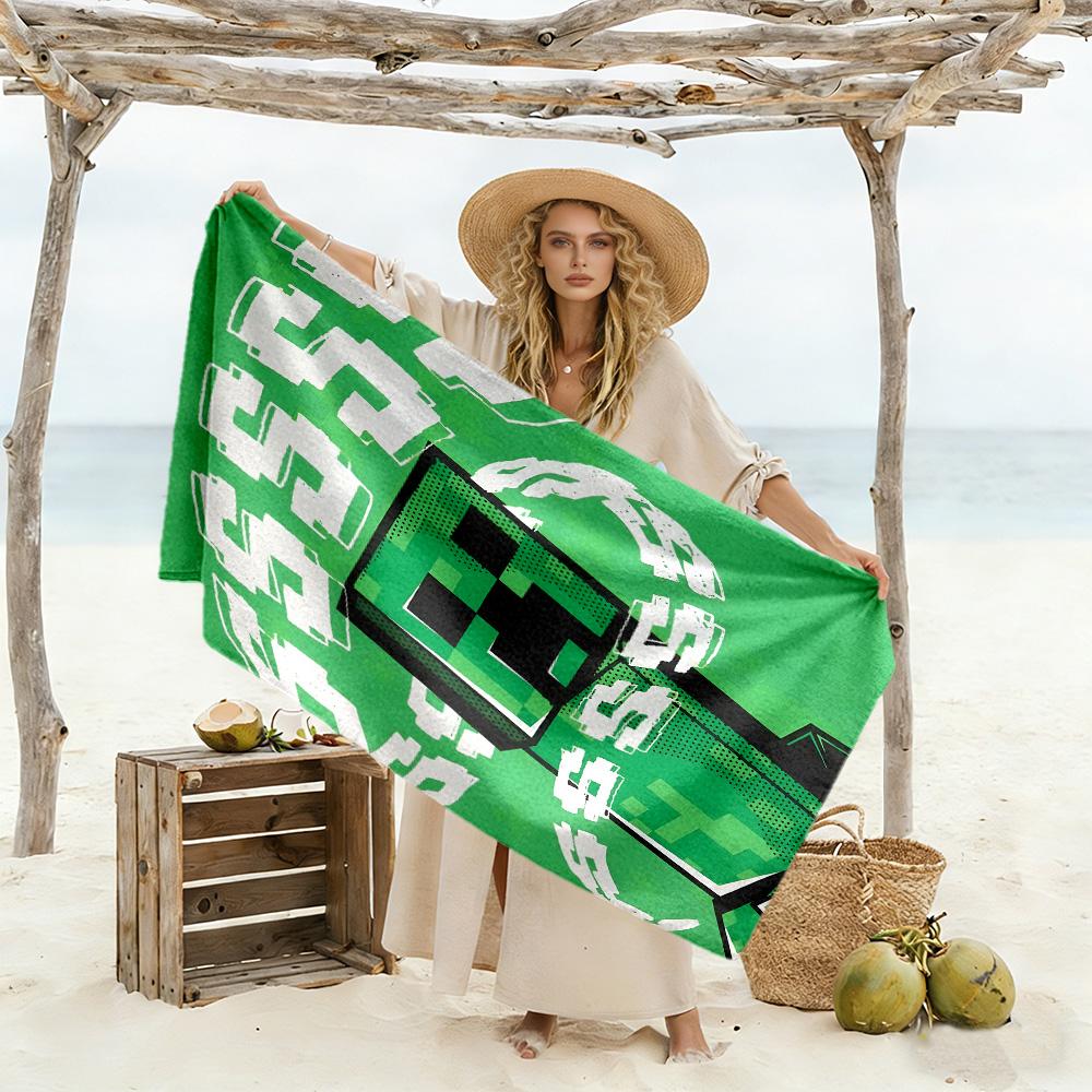 Minecraft Creeper Pixel Art soft beach towel lightweight Picnic mat, yoga & fitness, camping blanket Outdoor Accessory Spiritual Gift