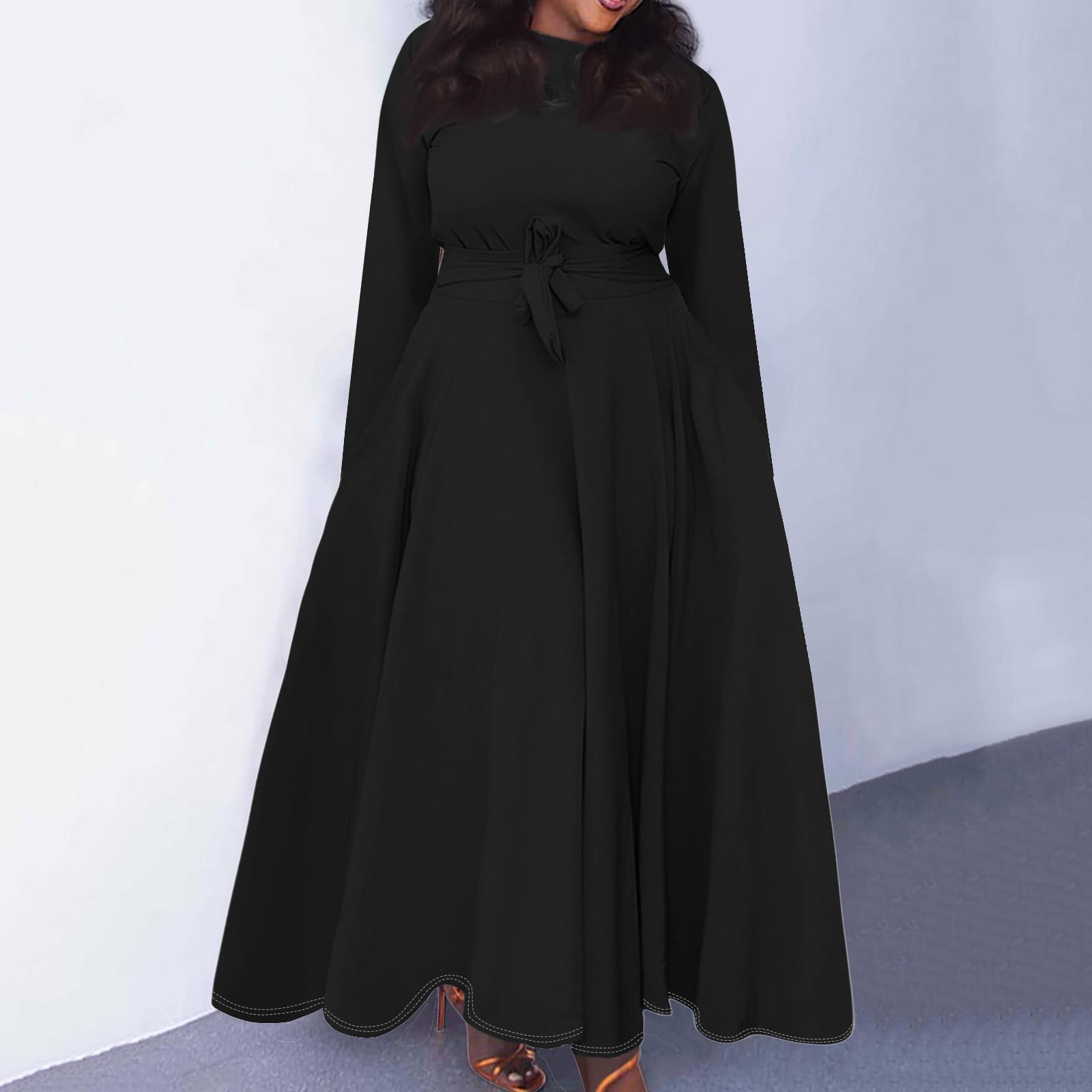 

Женское повседневное модное платье большого размера с круглым вырезом и длинным рукавом с карманами на бретелях XXXXL