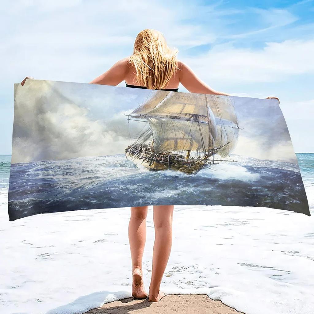 Sailboat Beach Towels Lightweight Quick Dry Beach Towel Sailboat Soft Hand Towel for Bathroom Kitchen Yoga Gym Decorative Towels
