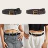 No Ip Womens Wide Woven Pu Leather Belt With Metal Pin Buckle For Casual Fashion Summer Wear