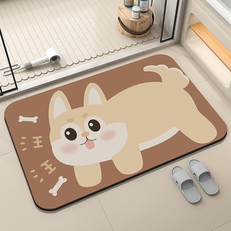Cartoon Cute Diatom Mud Floor Mat Household Toilet Door Mat Toilet Door Mat Bathroom Door Mat Bathroom Water Absorbent Non-Slip Mat 50cm*80cm