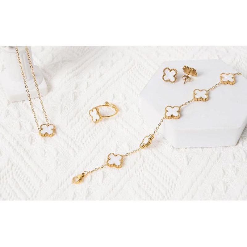 Anti Tarnish Jewellery Latest Stylish Clover Ring Earrings Bracelet Chain Pendant Combo Gifts Necklace Jewellery Set for Women & Girls