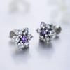 Modian 925 Sterling Silver Flower Purple Crystal Stud Earrings Fashion CZ for Women Wedding Jewelry Gift