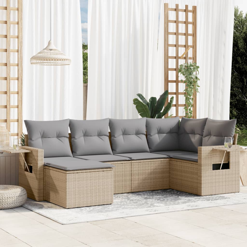 Vidaxl 6-Cz. Garden Furniture Set With Cushions, Beige, Poly Rattan