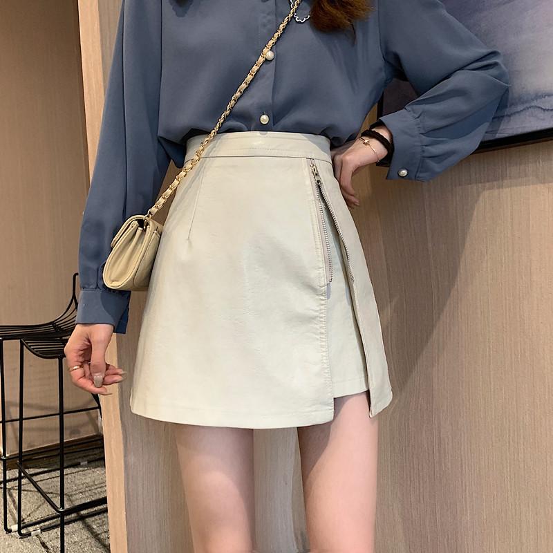 Women's High-Waisted PU Leather A-Line Zipper Mini Skirt