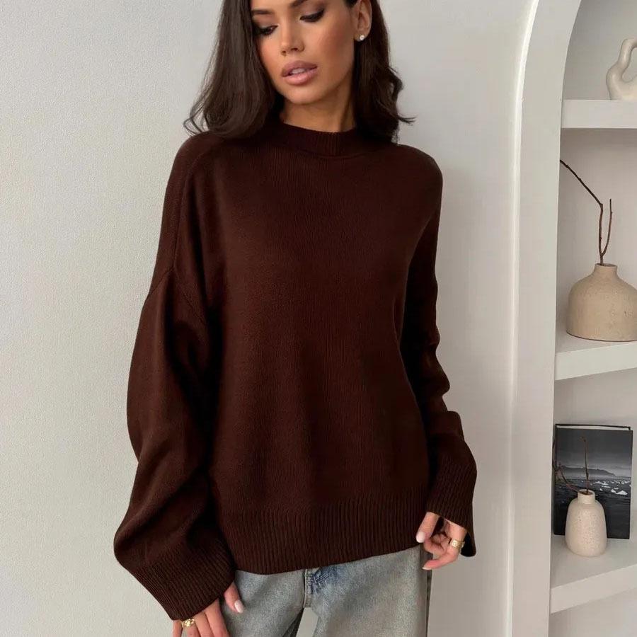 Hot Sale Solid Color Crew Neck Sweater Women's Soft Knitted Casual Loose Top