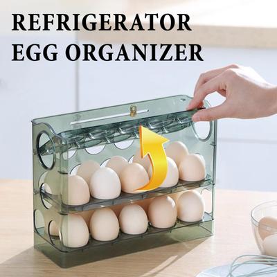 Three-Tier Egg Organizer for Fridge Egg Storage Box with Date Indicator Egg Rack Holds 30 Eggs or 18 Eggs for Refrigerator