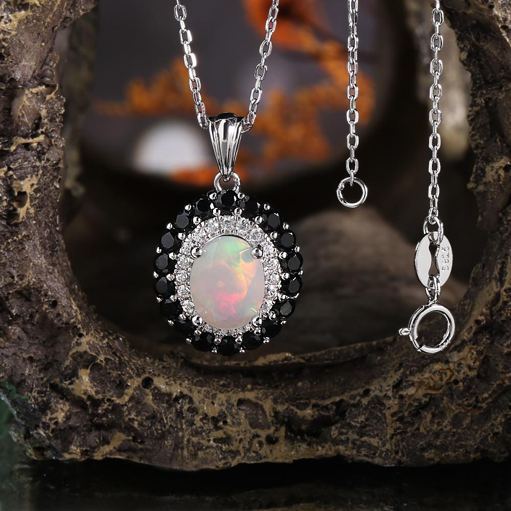 Pandantiv Opal Etiopian Oval Natural Clasic 7*9mm Colier Argint Sterling 925 Bijuterii Fine pentru Femei Cadou Aniversar și de Petrecere