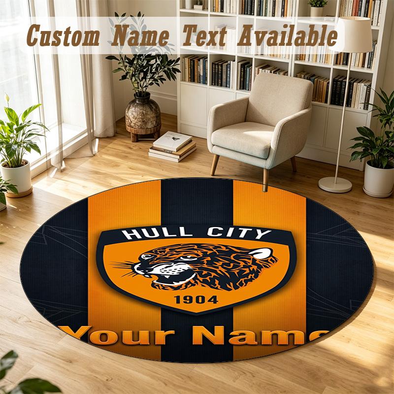 Round Rug Custom NameHull City Pattern Non Slip Carpet Home Floor Decor