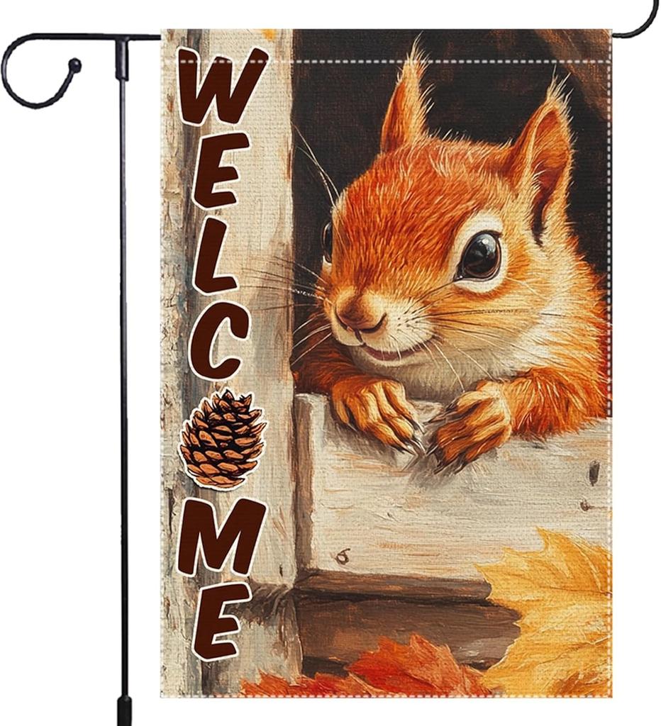 Fall Garden ag, Welcome Garden ags Double Sided Small Burlap Autumn Squirrel Tree House Maple Leaf Pinecone Farmhouse Ho LLE